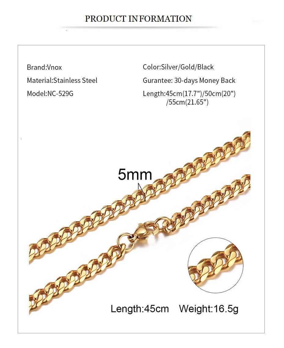 Cuban Chain Necklace Basic Stainless Steel Link Chain Chokers Vintage Colla
