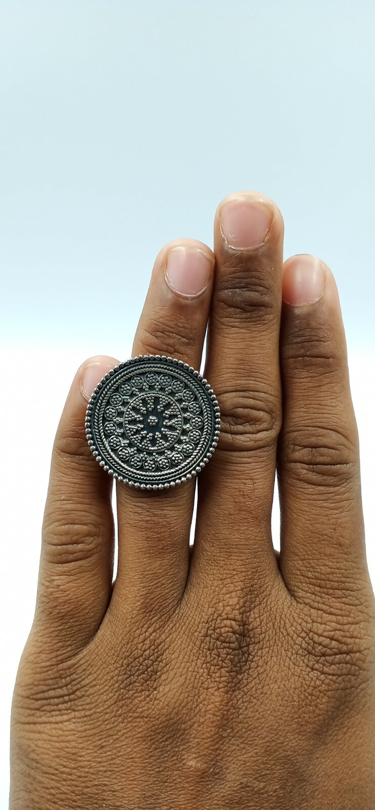 Mid-Centruy Indian Style Circle Shape Women’s Ring In Pure 935 Argentium Silver
