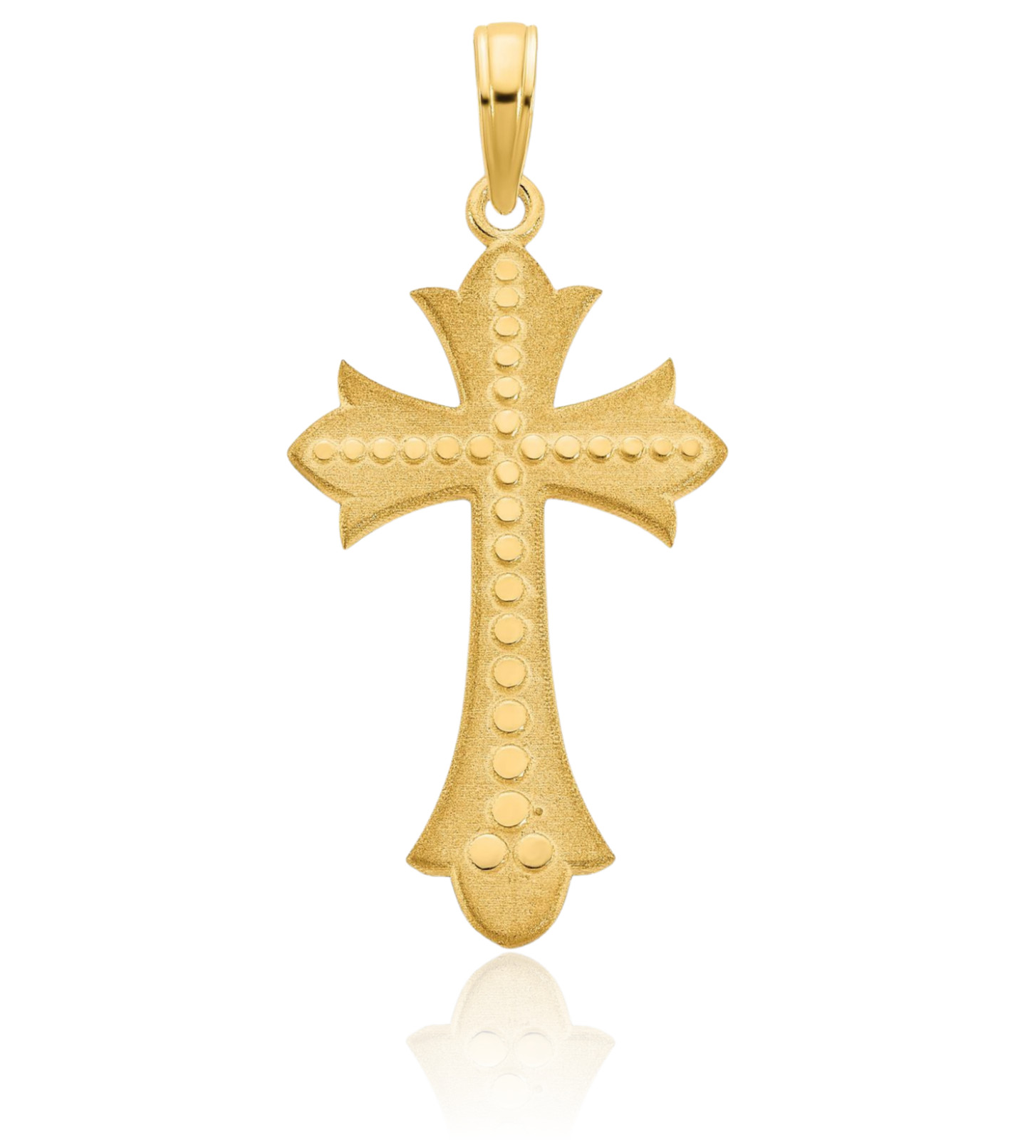 14K Solid Yellow Gold Large Cross Pendant Necklace 32.1mm 1-1/4 inch Brushed,