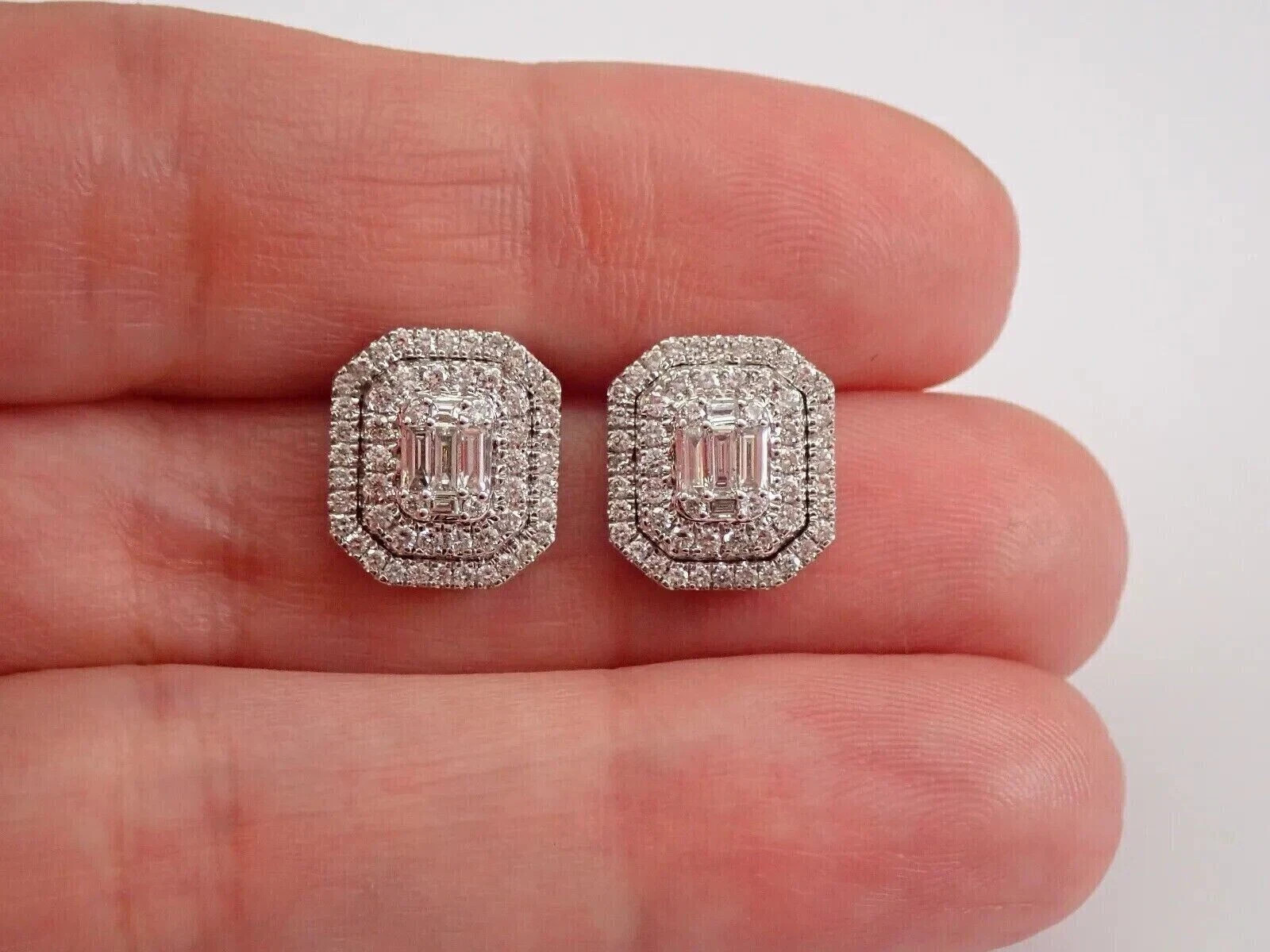 3Ct Lab Created Diamond Cluster Stud Earrings 14K White Gold Silver Plated