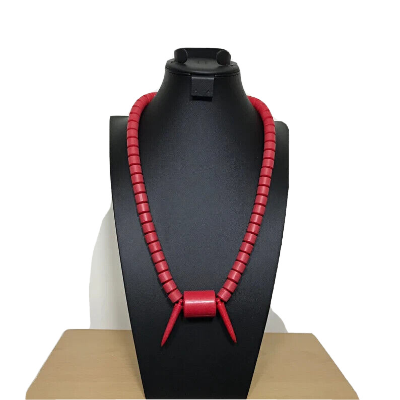 African Red Plastic Coral Bead Styled Necklace, Traditional Jewelry Accessory