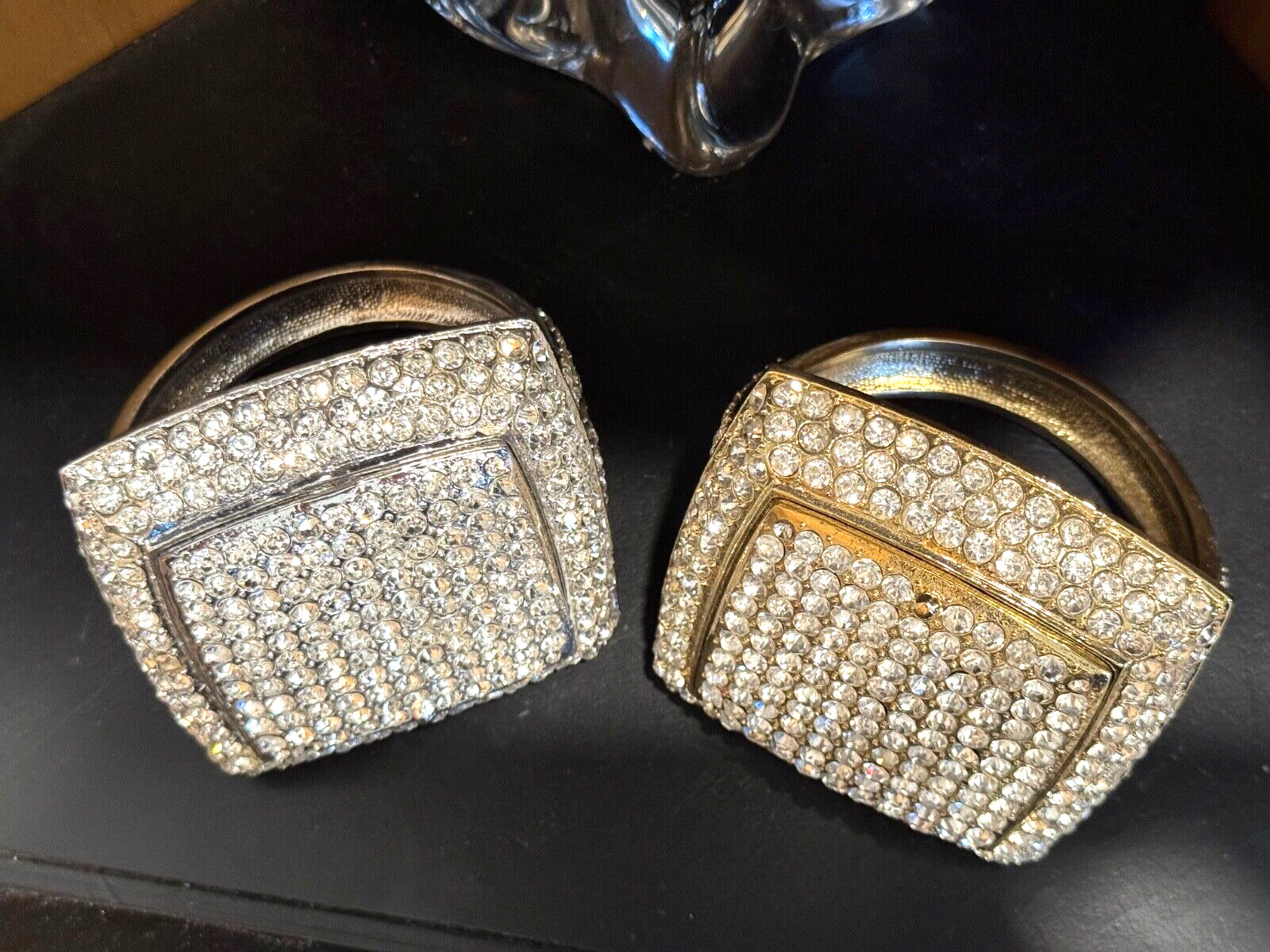 Big Bling Ring Box 2 Piece Set Gold & Silver ALL METAL Swarovski Style Crystals
