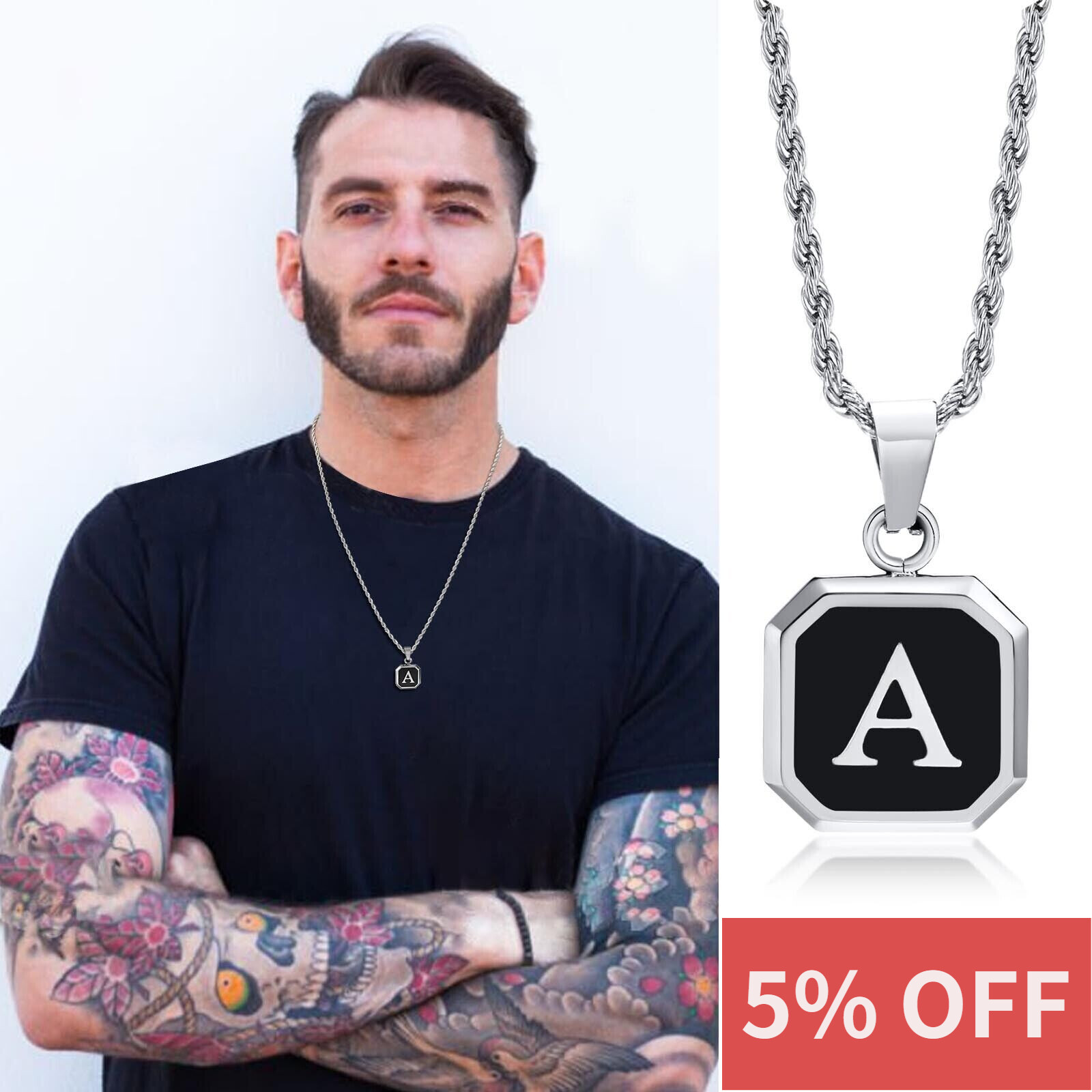 Vnox Initial Necklaces for Men Stylish Letter A-Z Pendant Geometric Chain Gifts