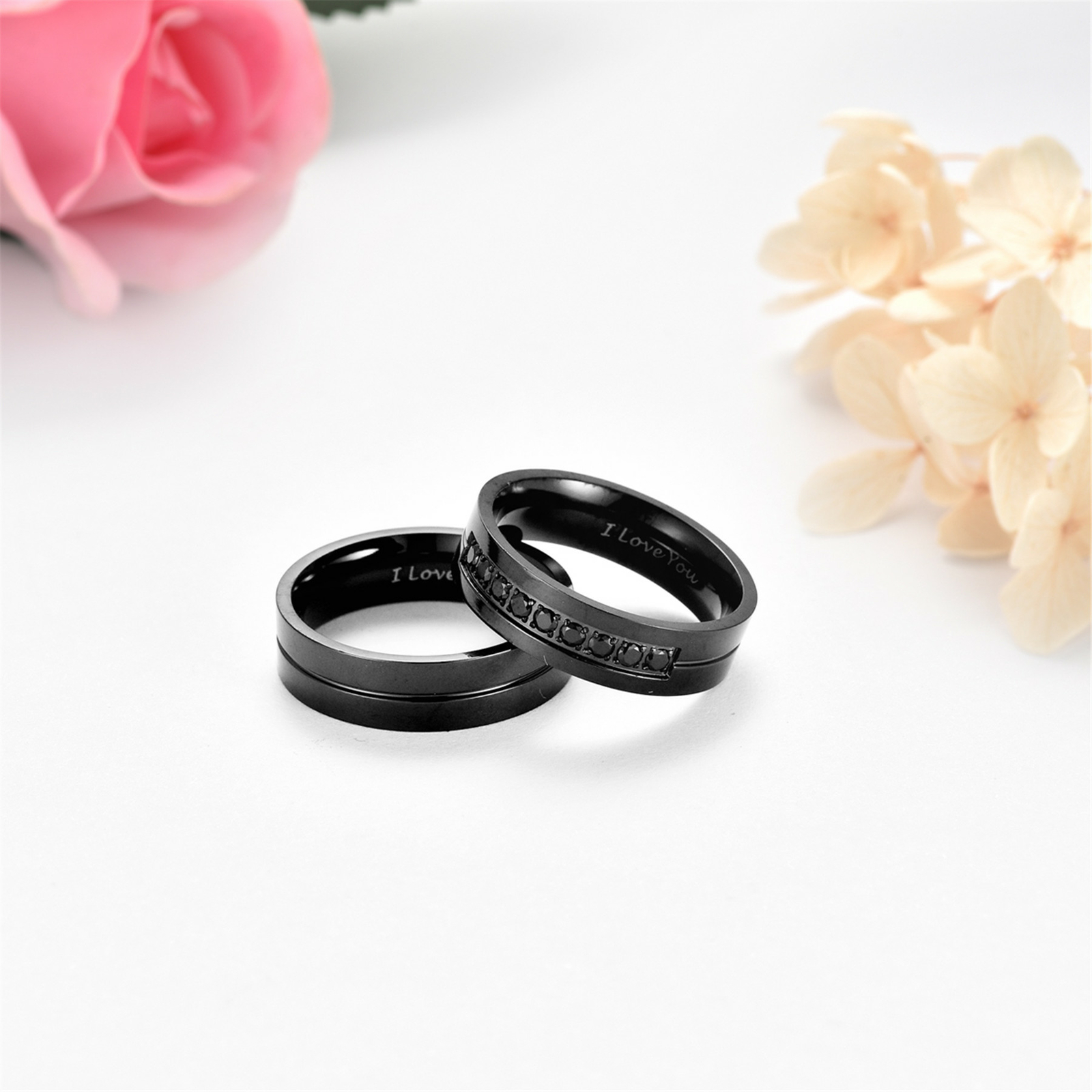 Couples Stainless Steel/Yellow Gold Plated CZ Ring I Love You Promise Band Gift