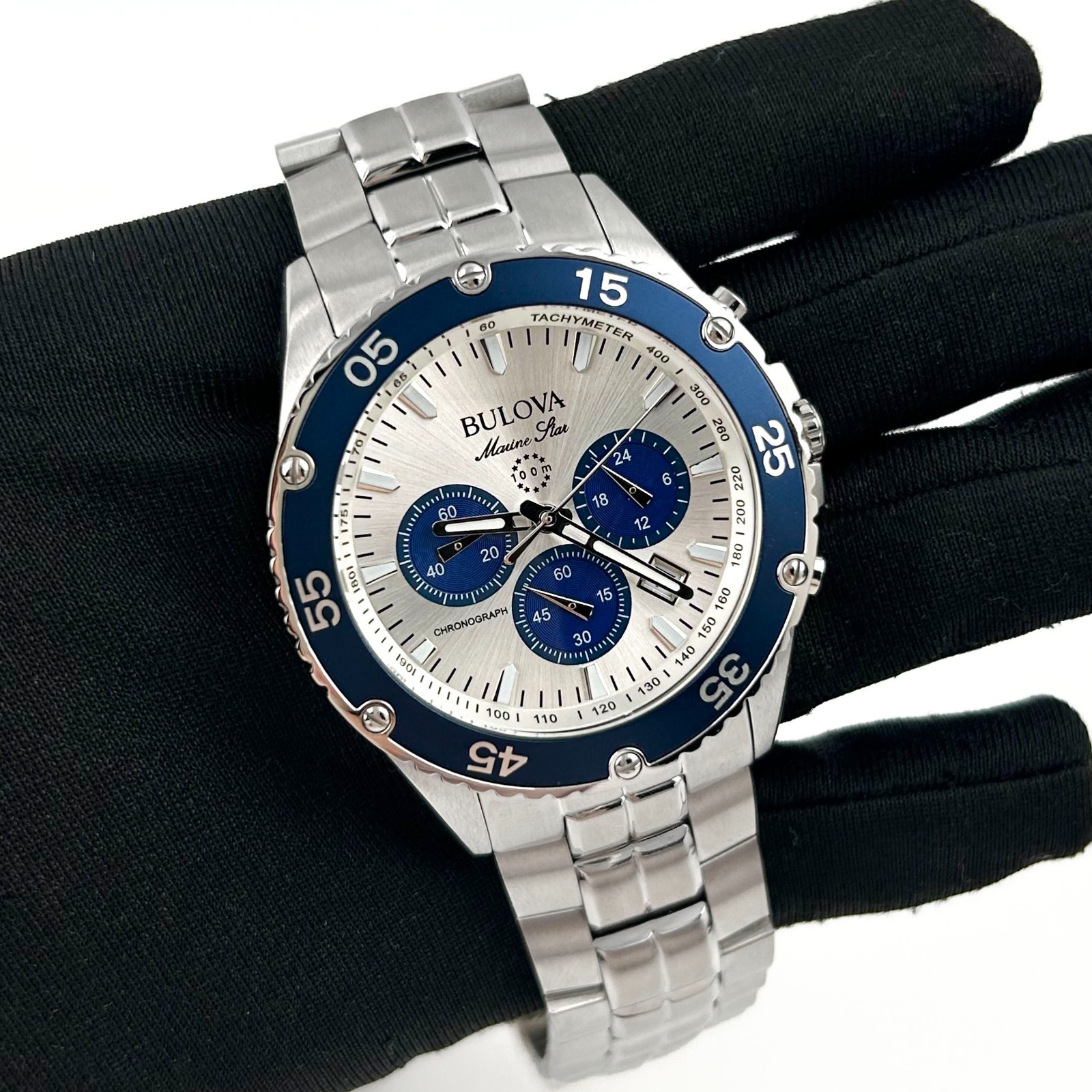 Bulova Marine Star White/Blue Dial Chronograph 98B423 Men’s Quartz Watch 41.5mm