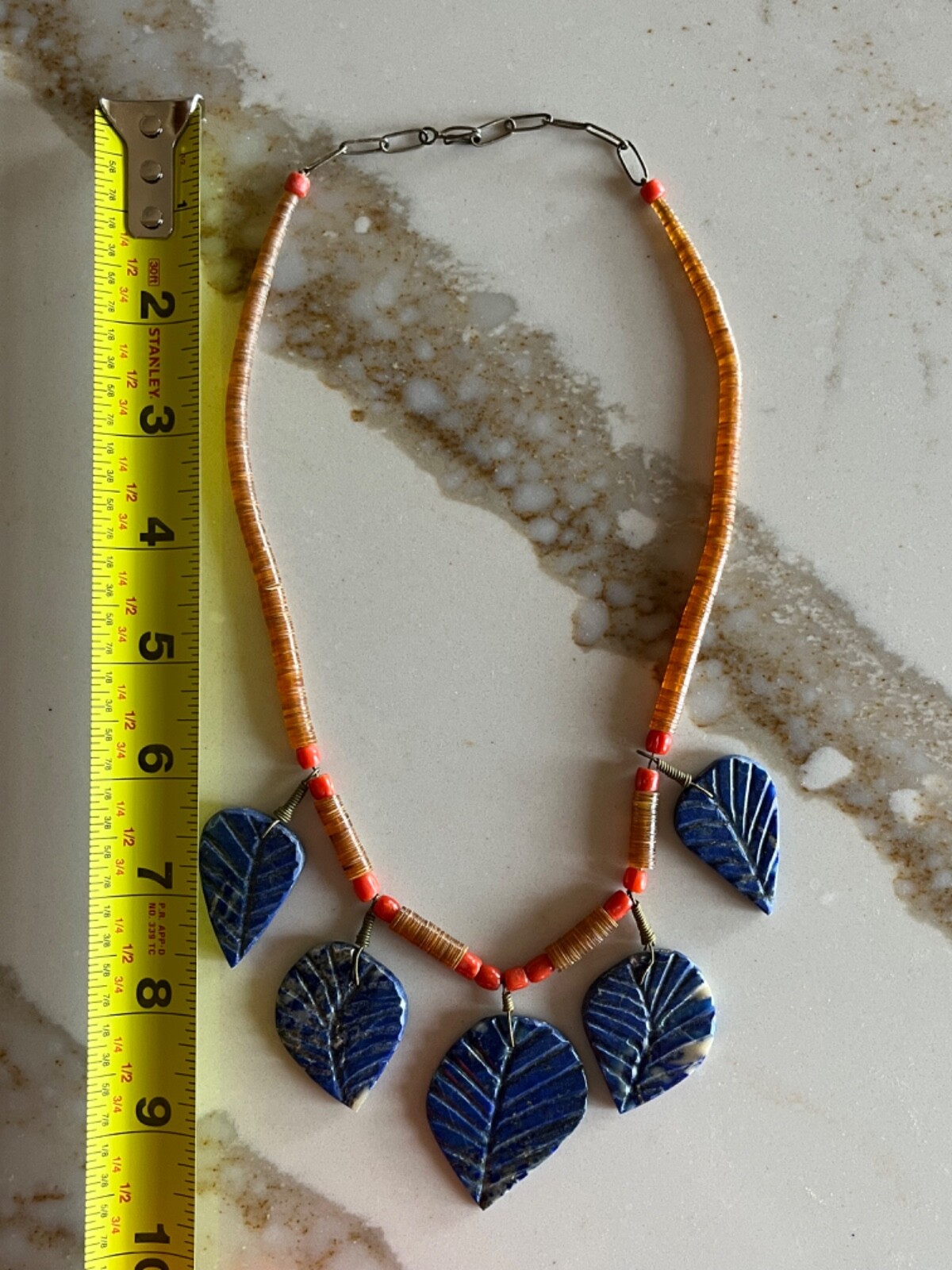 Vintage Mid 20th Century Lapis Leaf Necklace