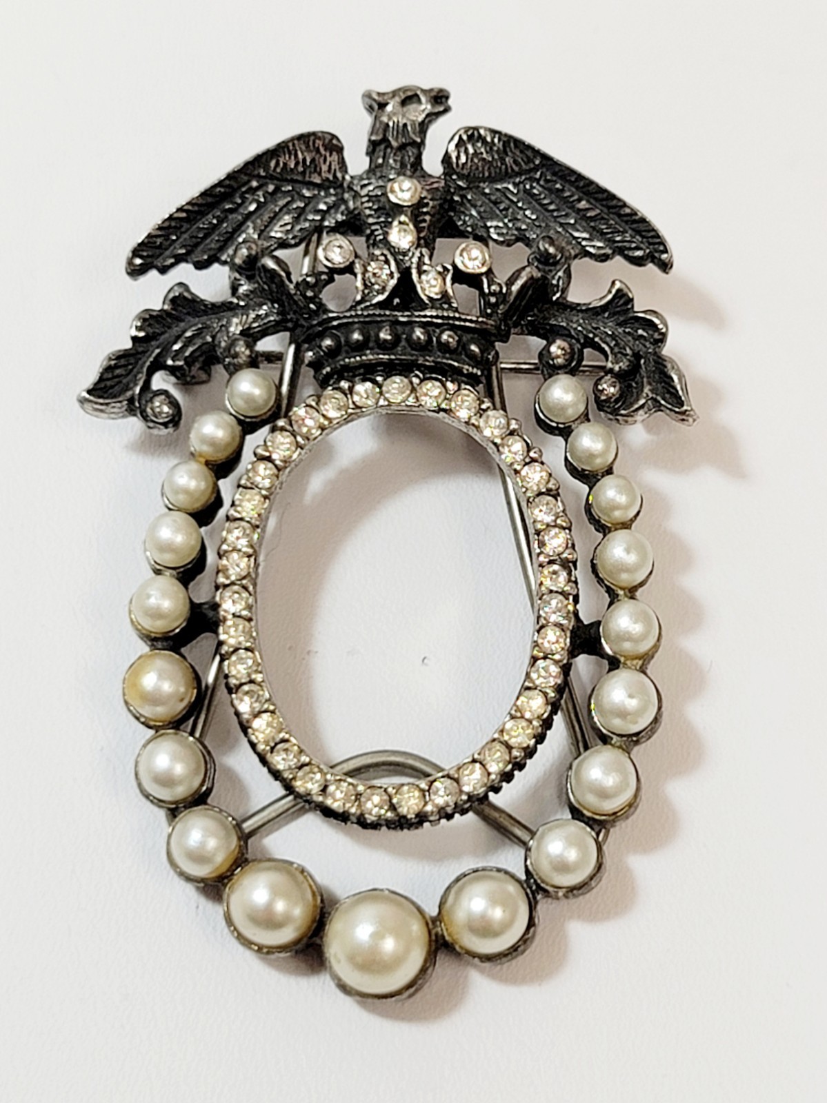 Vintage Florenza Eagle Crown Brooch & Picture Frame Rhinestone Faux Pearl