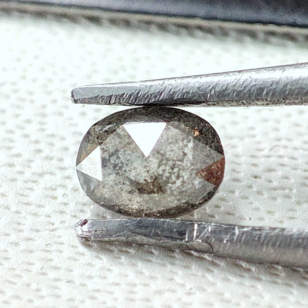 0.11 Cts Salt Pepper Diamond Rose Cut Oval 3X4 mm VS1 Quality Natural Diamond Sh