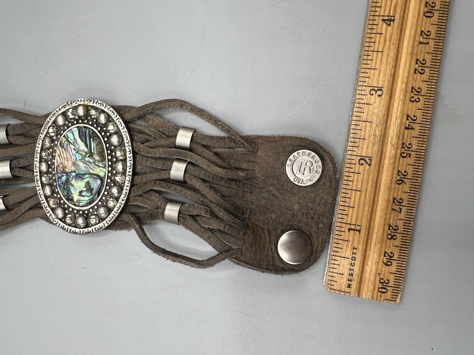 Leather Rock Brown Leather Bracelet Cuff Wrap Paua Shell New Zealand Boho Wester