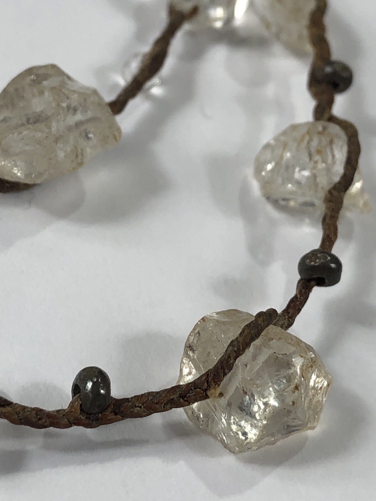 CL Necklace Sterling Silver Quartz Bead Braided Twine – 15 in Length