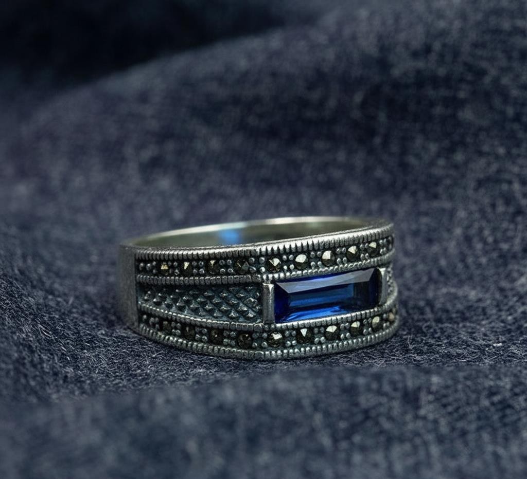 Men’s 925 Sterling Silver Minimal Sapphire Stone Ring