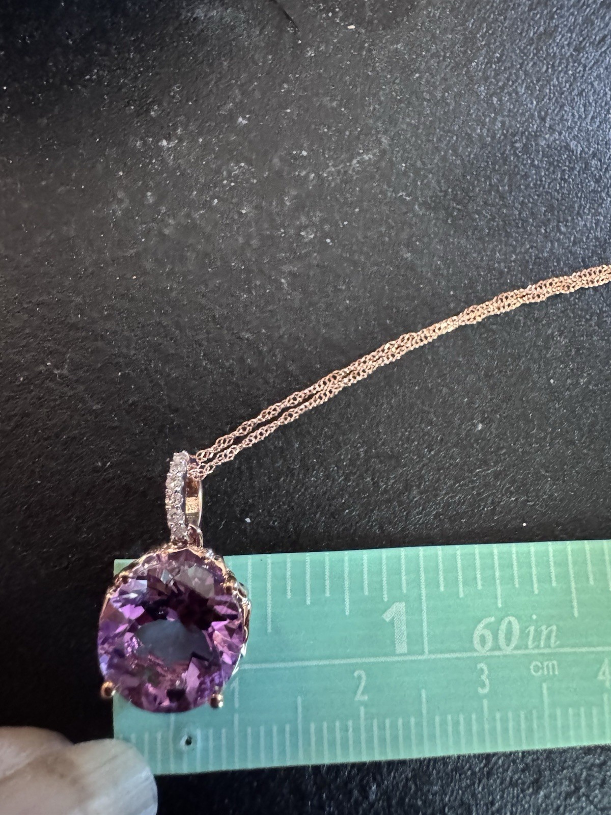 Ross-Simons 18k Rose Gold Natural Purple Amethyst Pendant Necklace 18in Rope