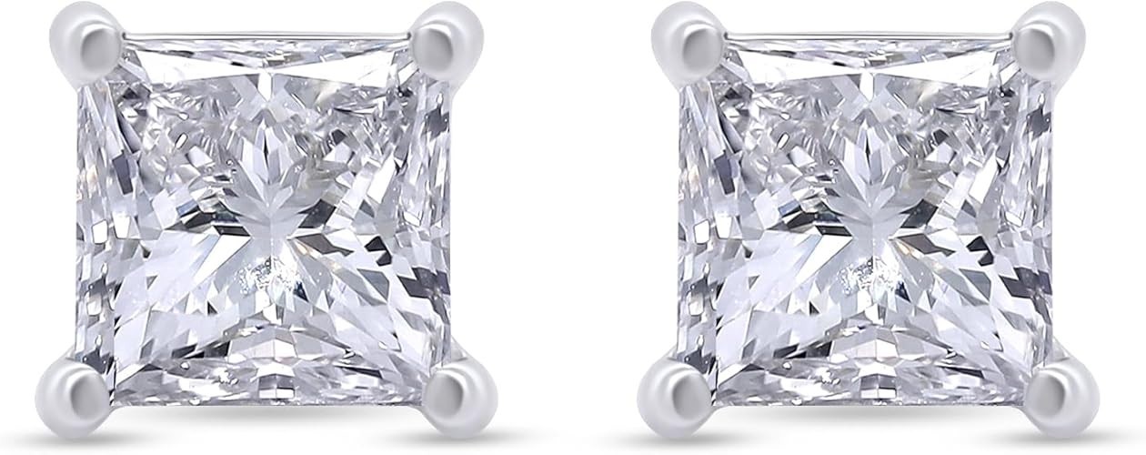 1-4ct Princess Cut Created Moissanite Solitaire Stud Earrings in Sterling Silver