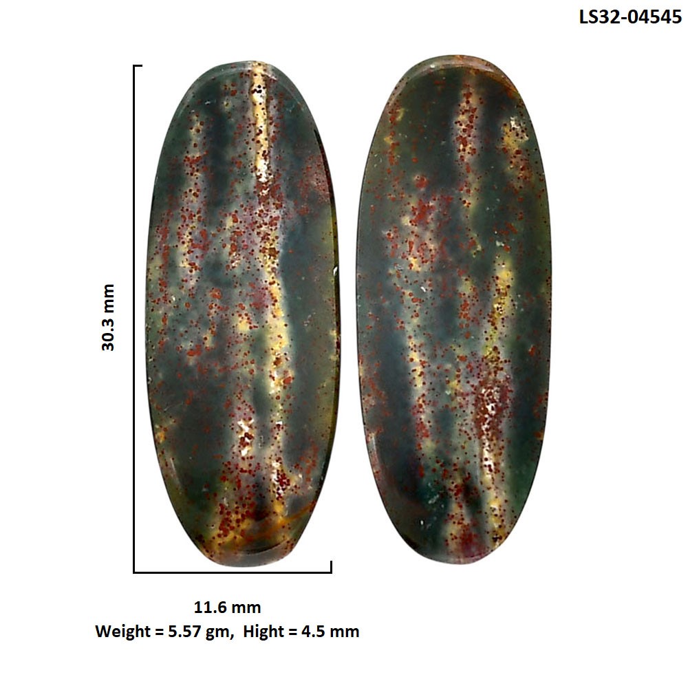 Natural Blood Stone Pair 11.6×30.3×4.5 mm Oval Polished Gemstone LS32-04545