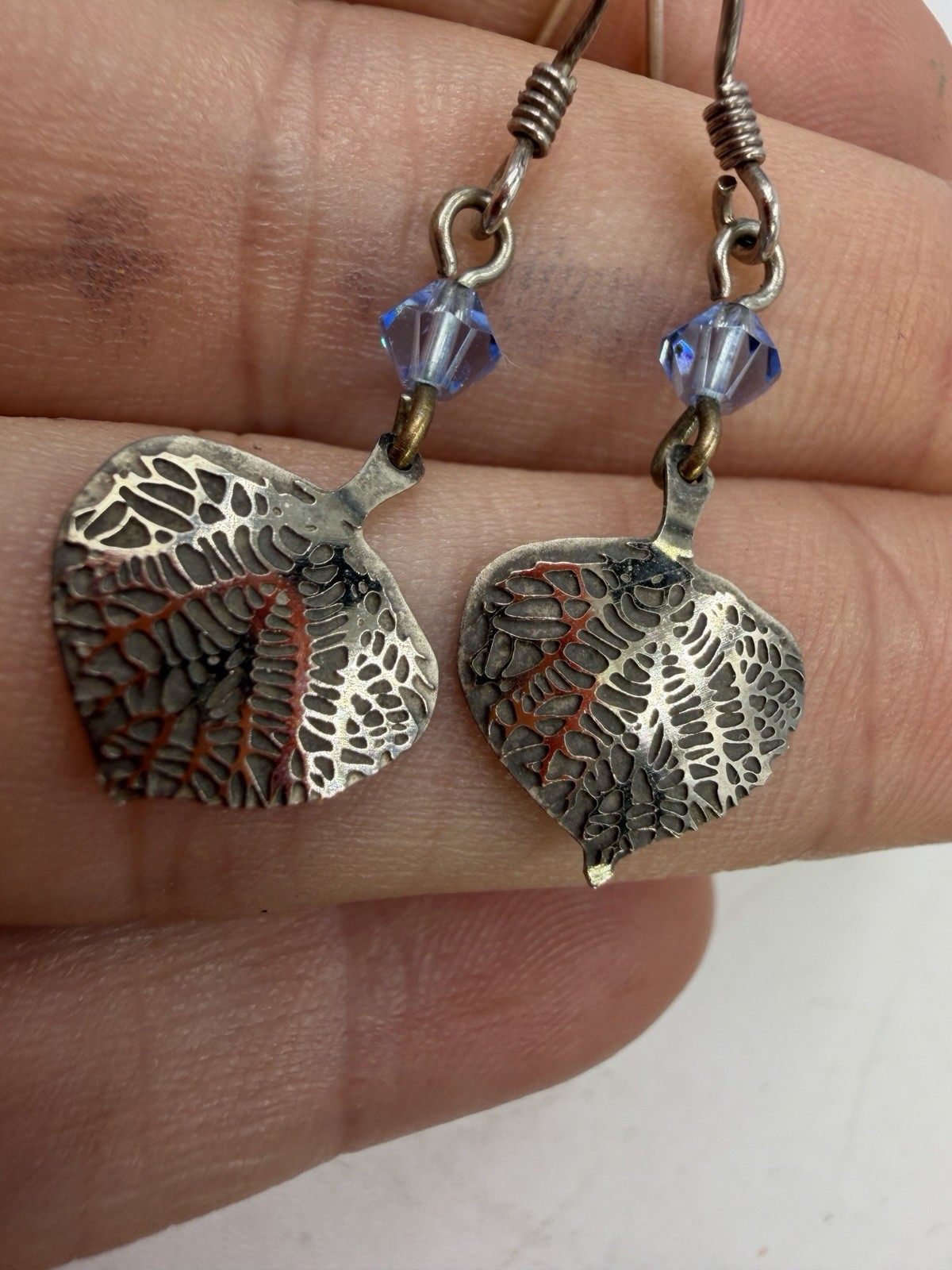 Sterling Silver Earring Realistic Leaf Dainty Dangle Natural Lightweight