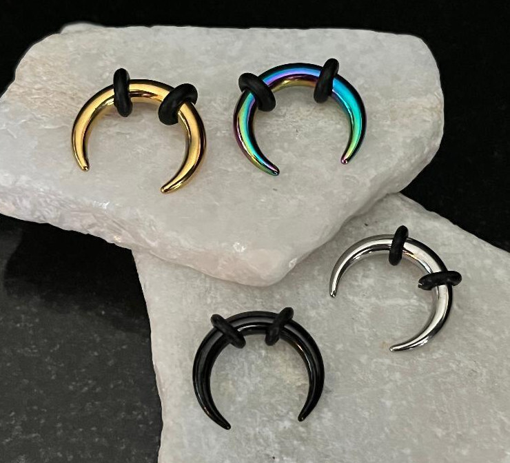 1pc PVD Plated Steel Septum Ring / Buffalo Taper Expander Plug Pincer Black Gold