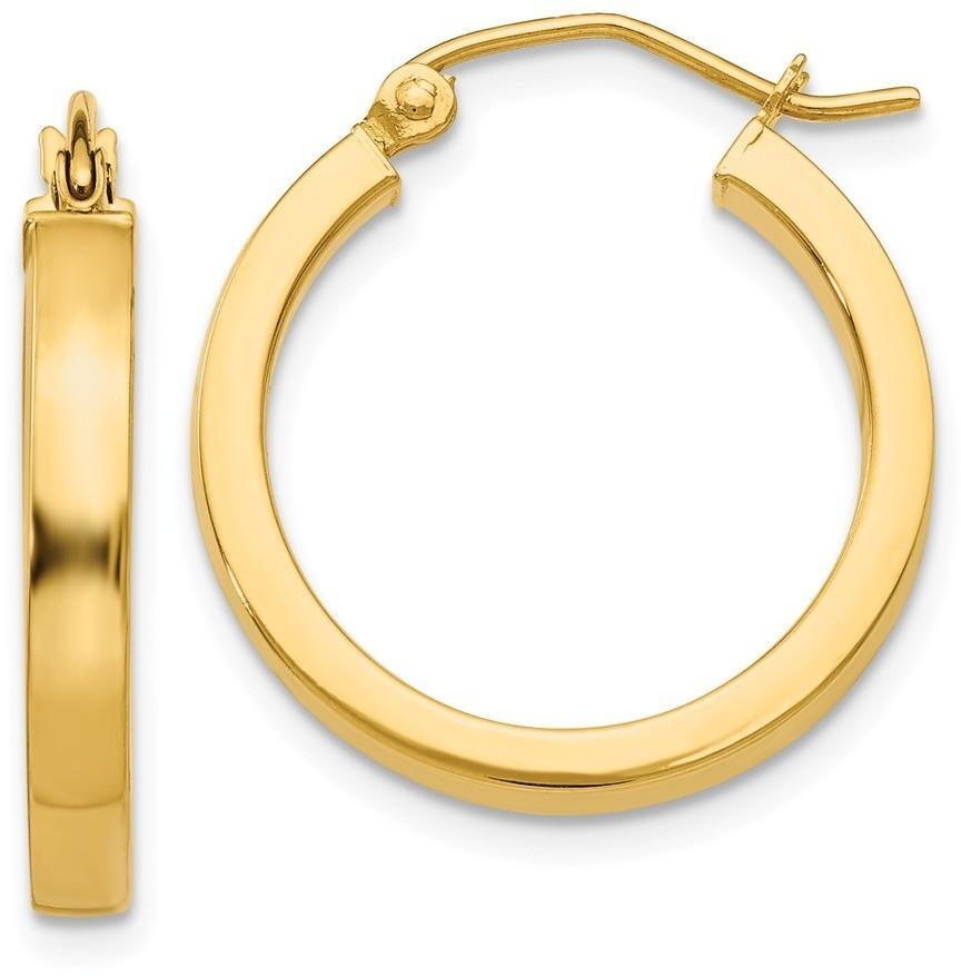 20mm 14K Yellow Gold 2X3mm Square Tube Hoop Earrings T1042