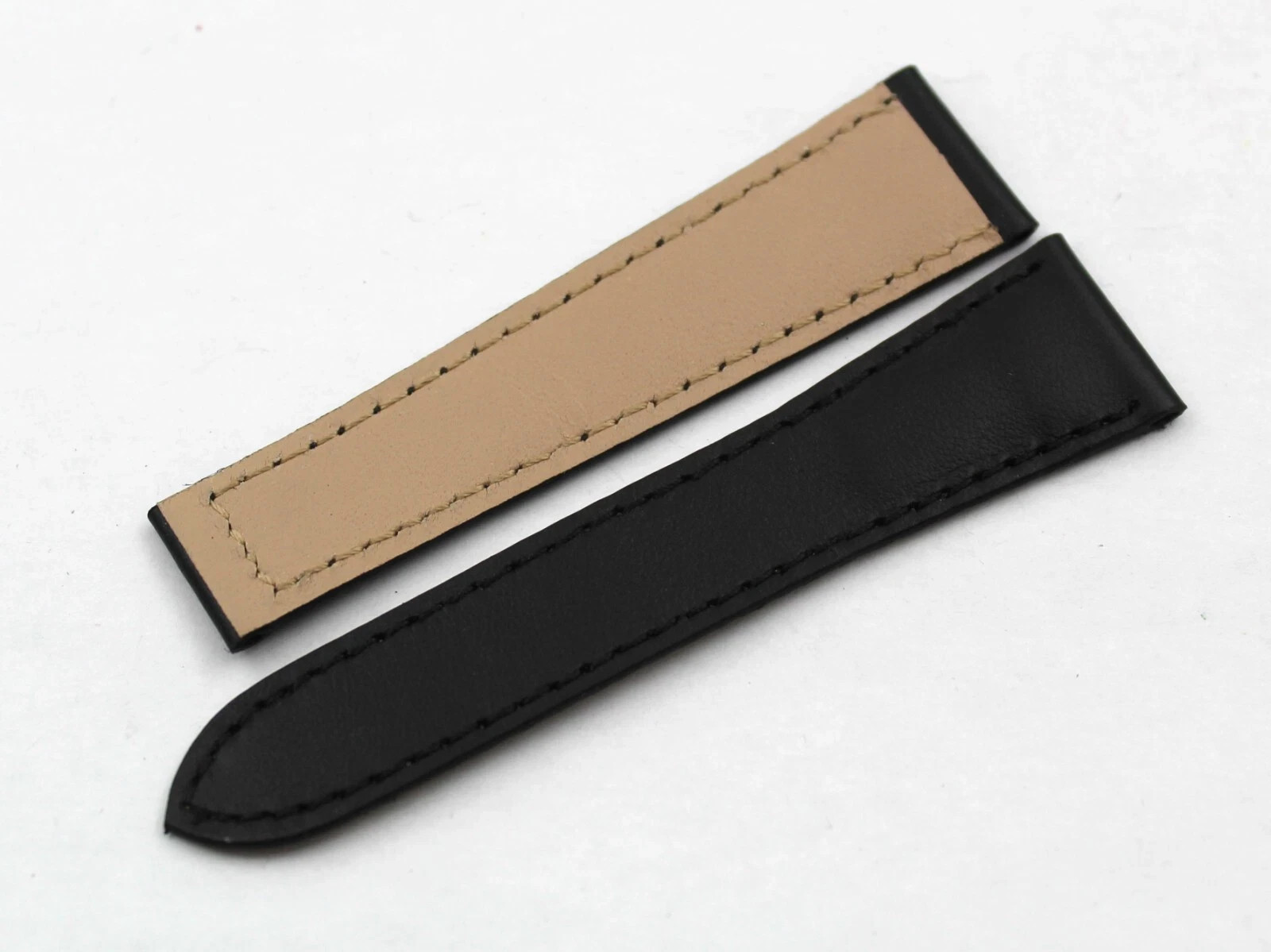 Genuine Black Leather Strap 19/14mm Handmade Made Italy Deployant High Quality