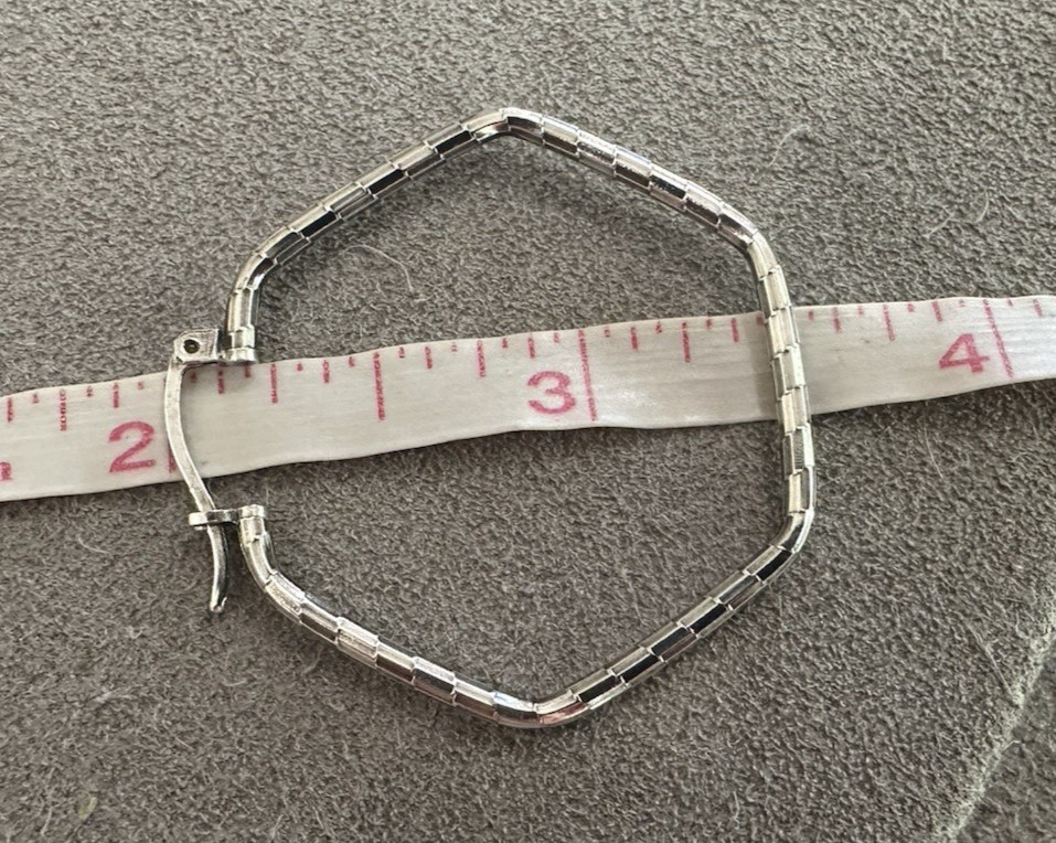 Sterling Silver Pinched Pentagon Hoop Earrings Mexico 1.5″