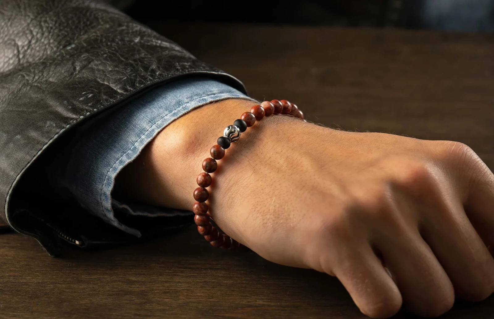Henry Williams Beaded bracelet with Sterling silver and Red Sesame Jasper