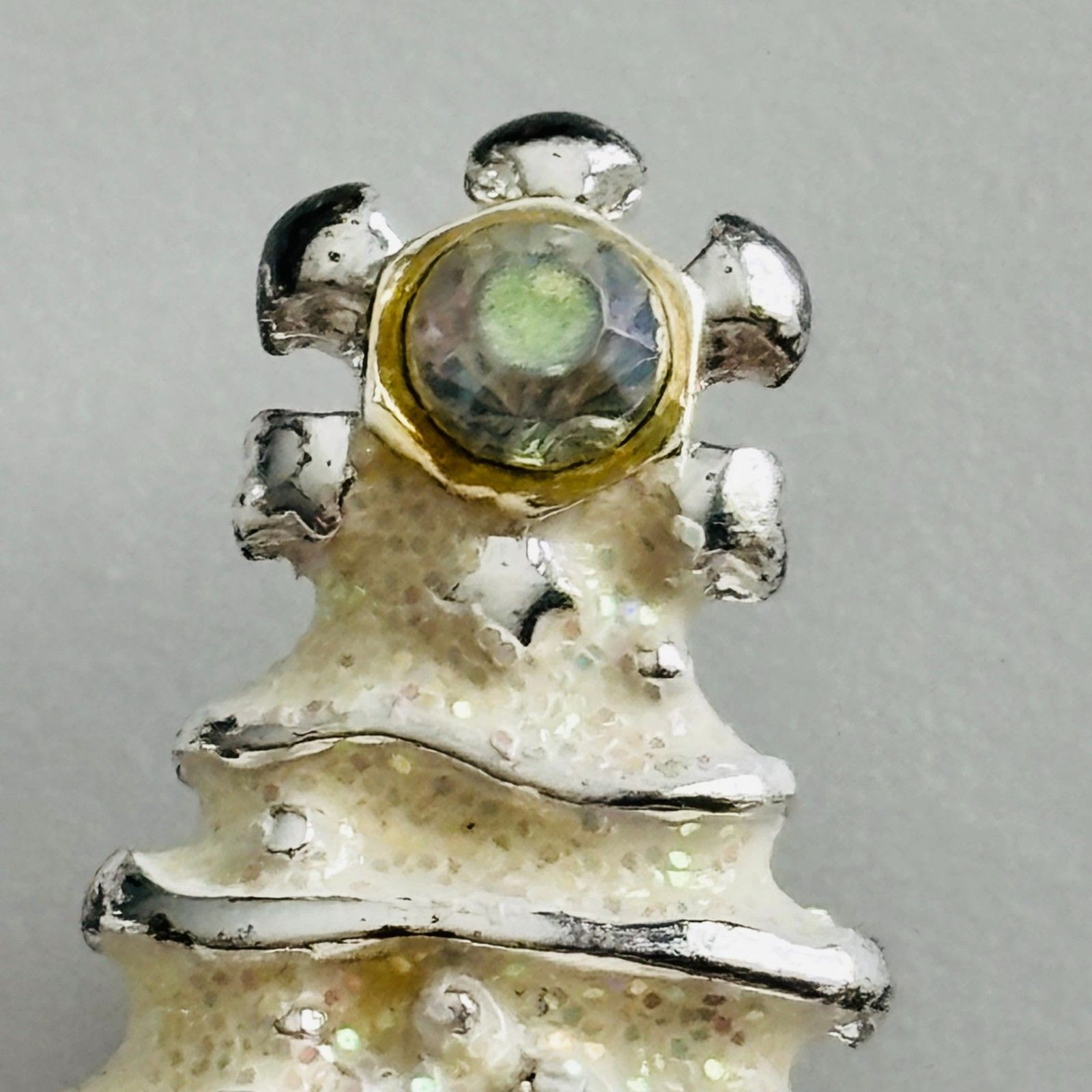 VINTAGE Christopher Radko Silver Tone Christmas Tree Brooch Dangle Snowflake