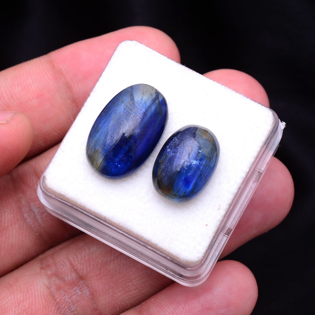 2 Pcs Natural Blue Kyanite Top Grade 15-19mm Oval Cabochon Untreated Gemstones