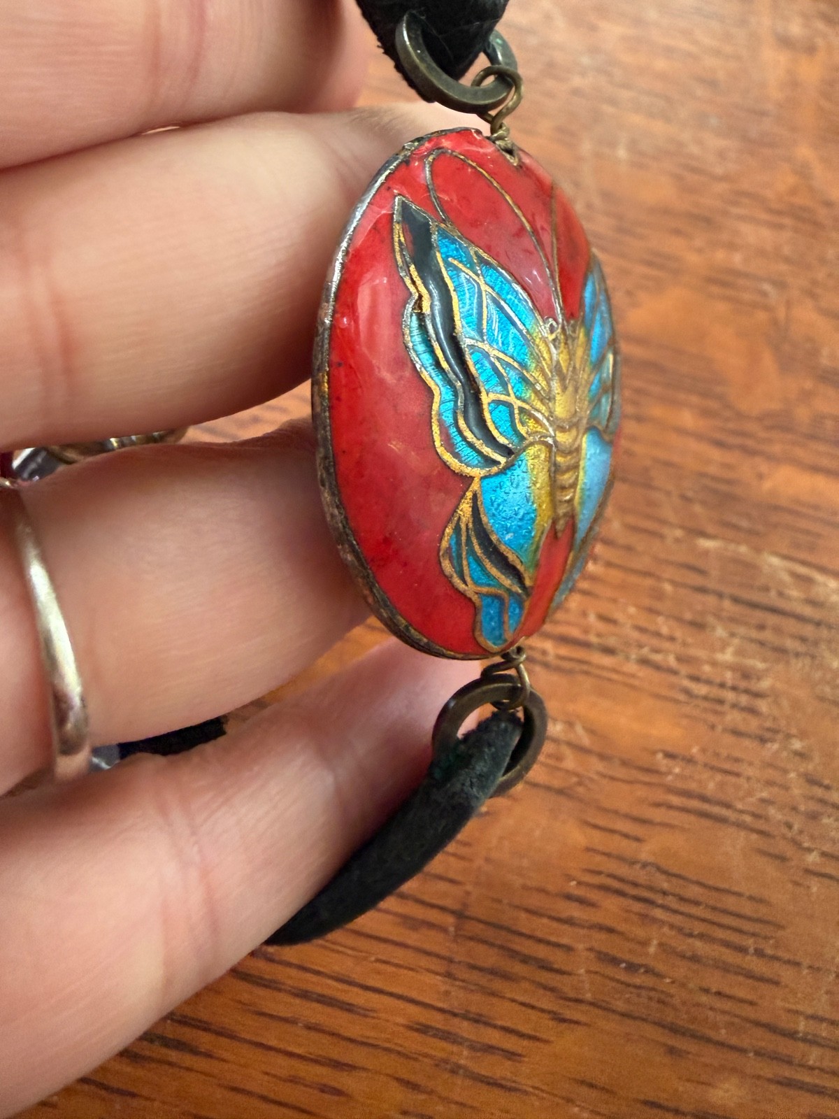 Bonnie Jonas Enamel Butterfly Bracelet Leather Strap Artisan NYC Y2K