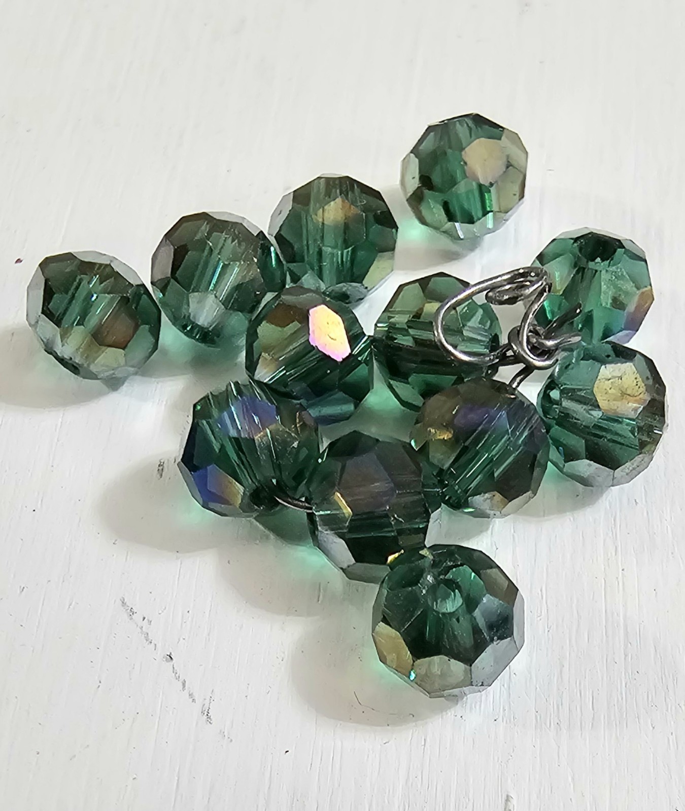 Vintage CZECH FACETED Green Glass Beads AURORA BOREALIS AB Approx 3mm .5oz