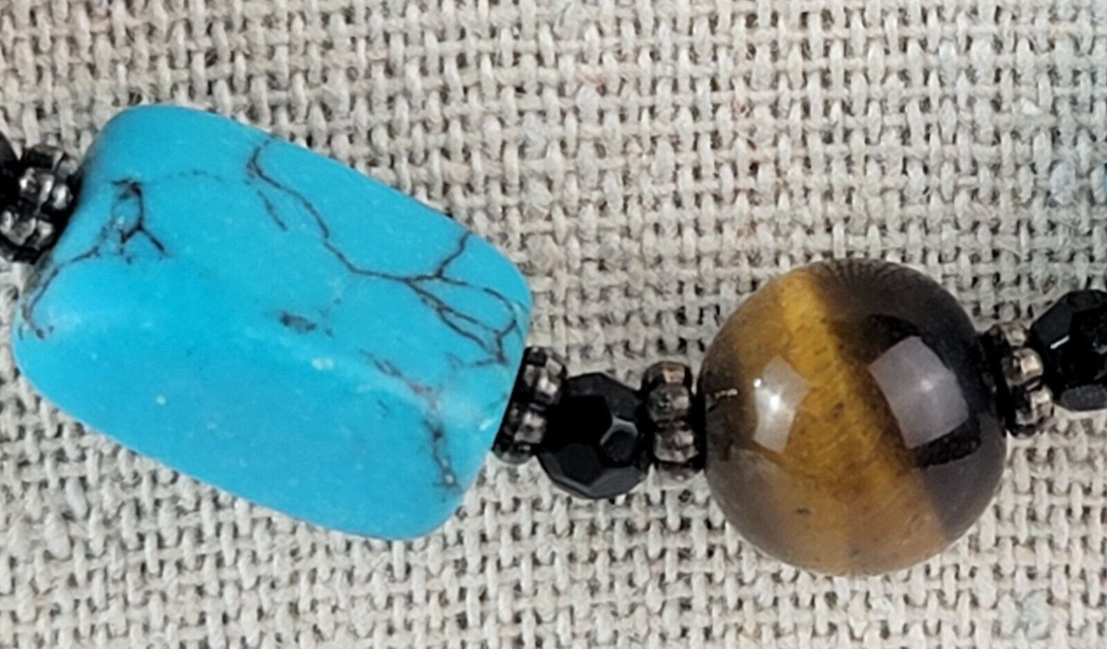 Lia Sophia Faux-Turquoise And Tiger’s Eye Beaded Necklace 20.5 In Lobster Clasp