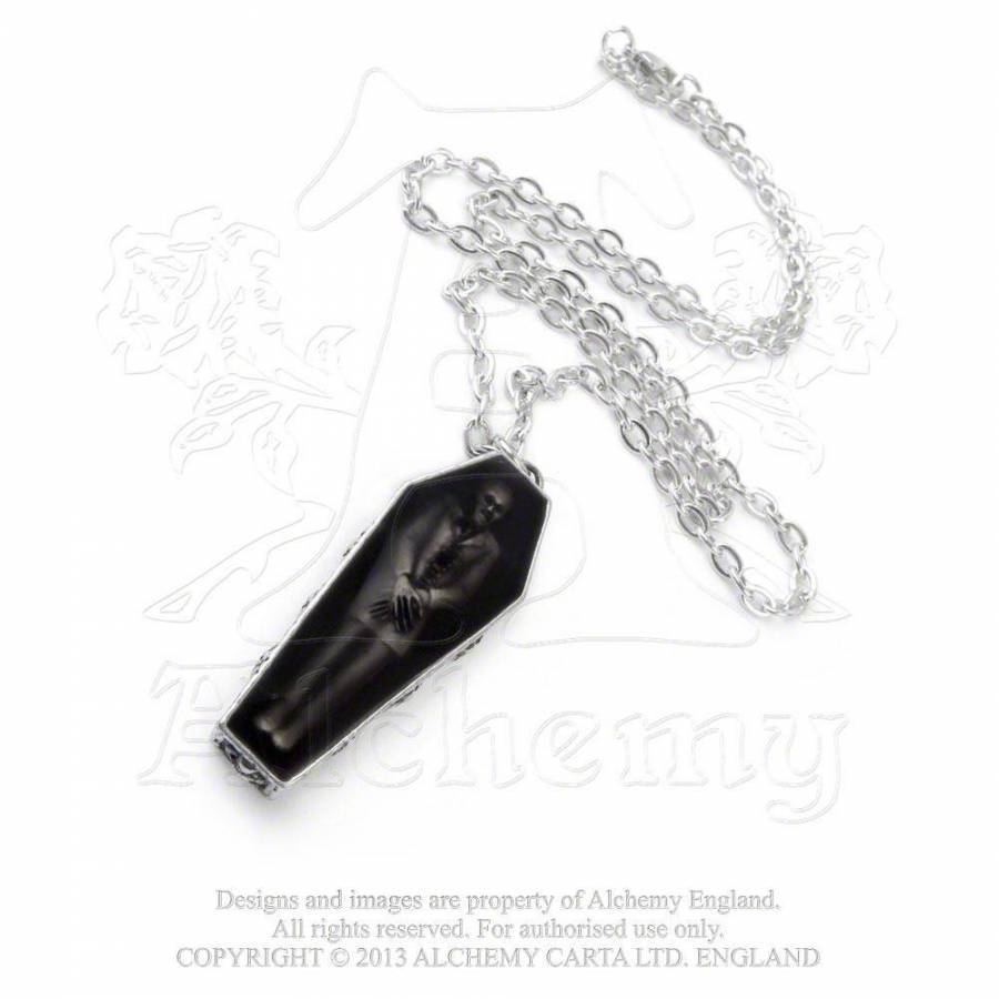 Alchemy Gothic Nosferatu’s Rest Vampire Pewter Coffin Pendant Necklace Goth P183