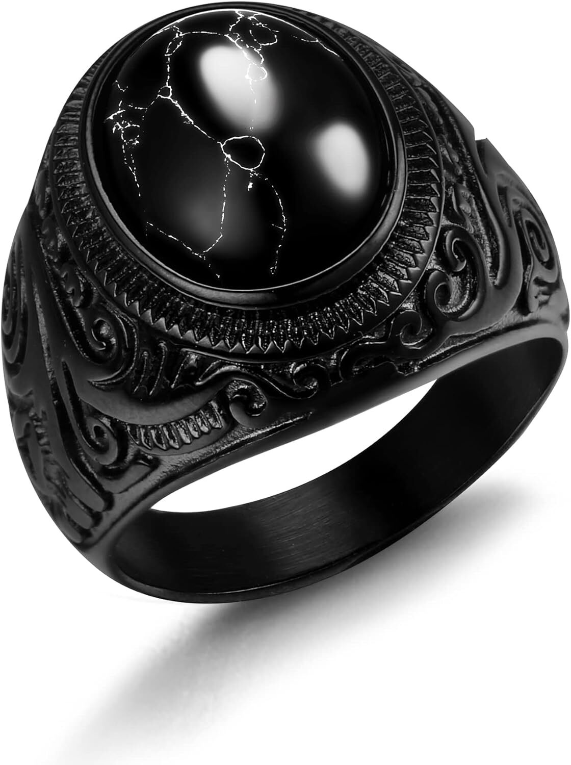 Stainless Steel Retro Tiger Eye Stone Ring,Black Onyx Oval More Color Stone Ring