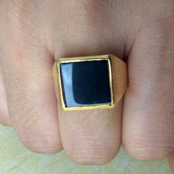 Solid 925 Sterling Silver AA Natural Flat Black Onyx Gemstone Men’s Unisex Ring