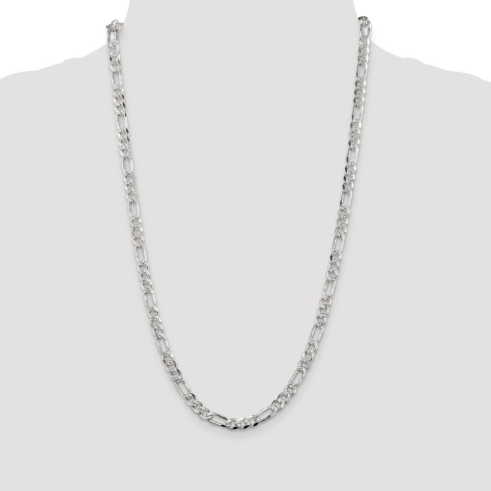 26″ Sterling Silver 5.5mm Pave Flat Figaro Chain Necklace