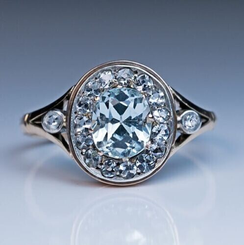 2.1 CT Simulated Aquamarine 925 Silver Plated Royal Vintage Thanksgiving Ring