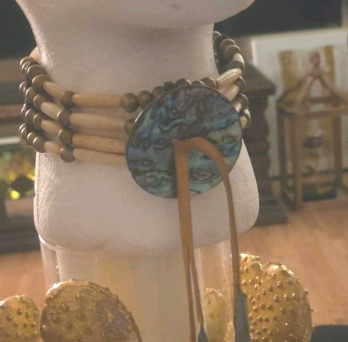 Vintage 1970s Native American Style 4-Row Hairpipe Choker Abalone Shell Suede