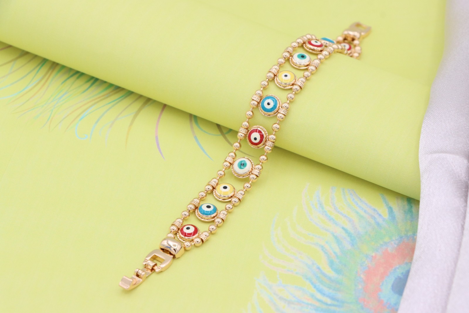 Colorful Evil Eye Beaded Rose Gold Bracelet, XPBL0762