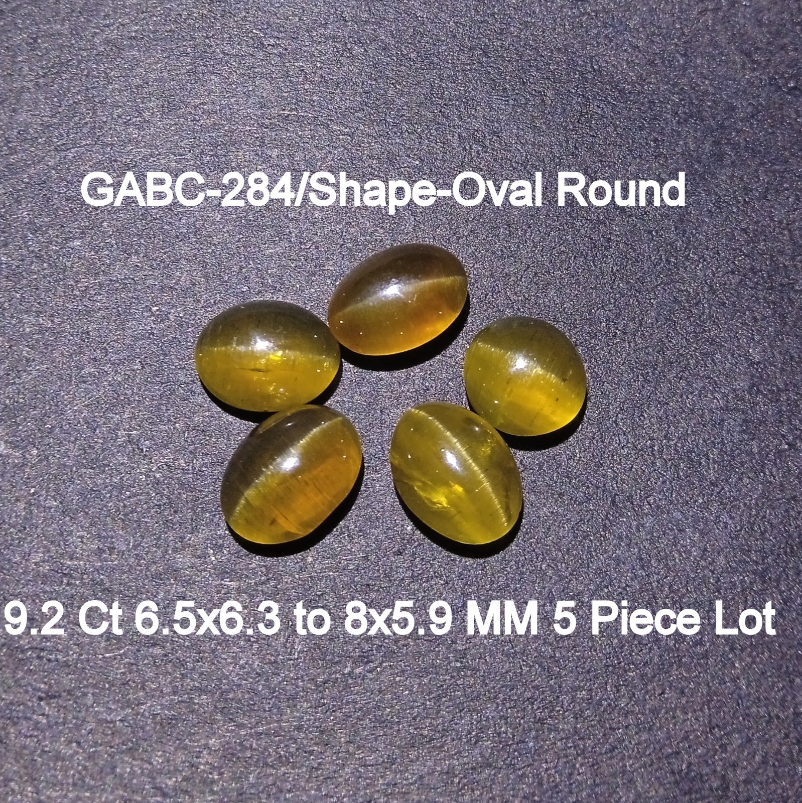 9.2 Ct Apatite Cat’s Eye Cabochon Gemstone 5 Piece Lot: Green Brown Oval/Round