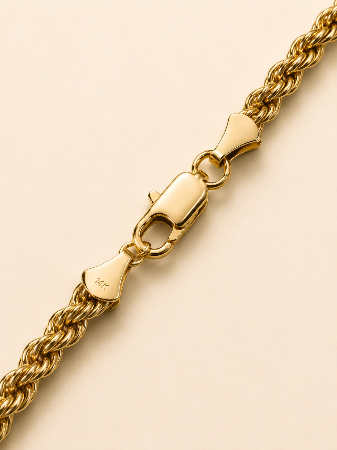 14K Gold Plated Rope Chain Necklace 18-30” 2mm-10mm Unisex Chain
