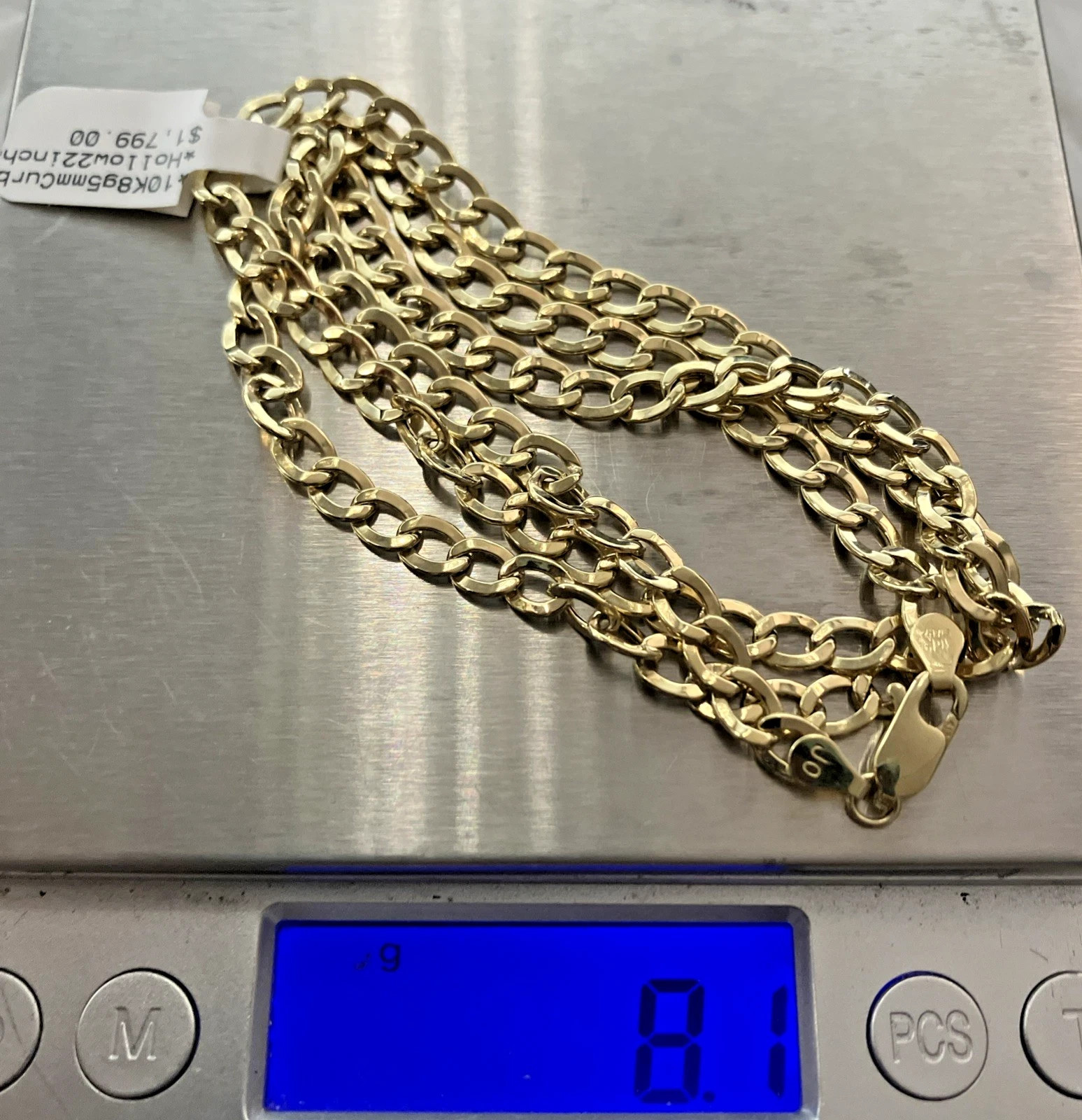 10kt Real Gold Curb Link Semi-Solid/Hollow Chain 8grams 5mm 22” Starz Brand NWT