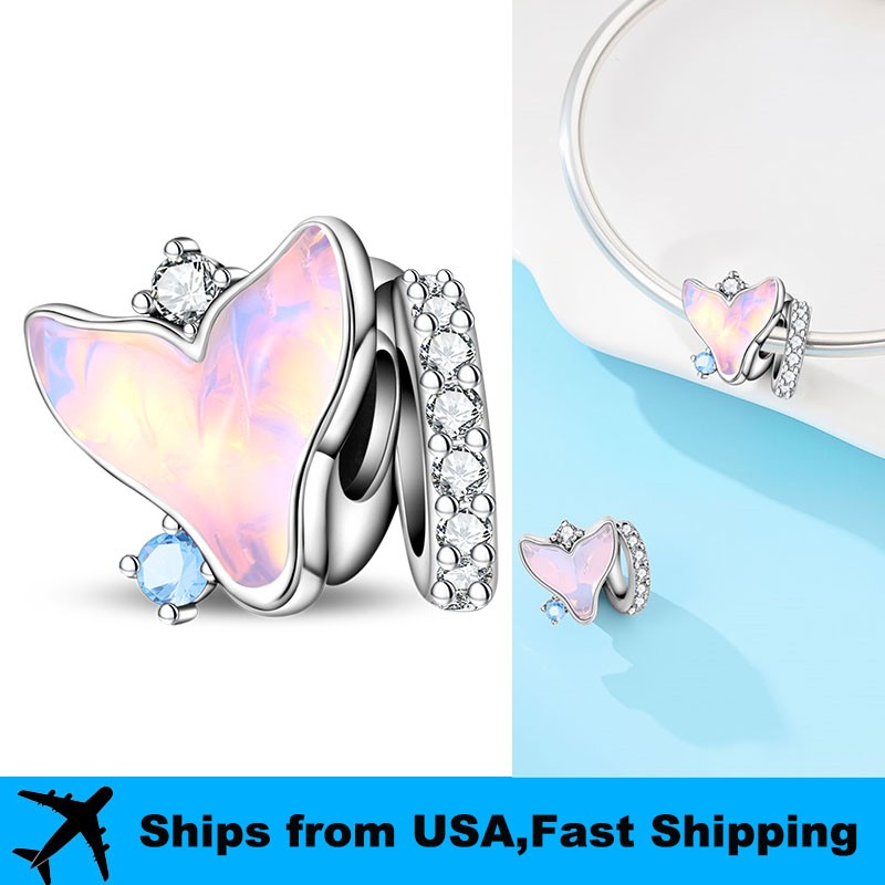 PANDACH 925 Sterling Silver Fish Tail Heart Charm For Bracelets & Necklace Beads