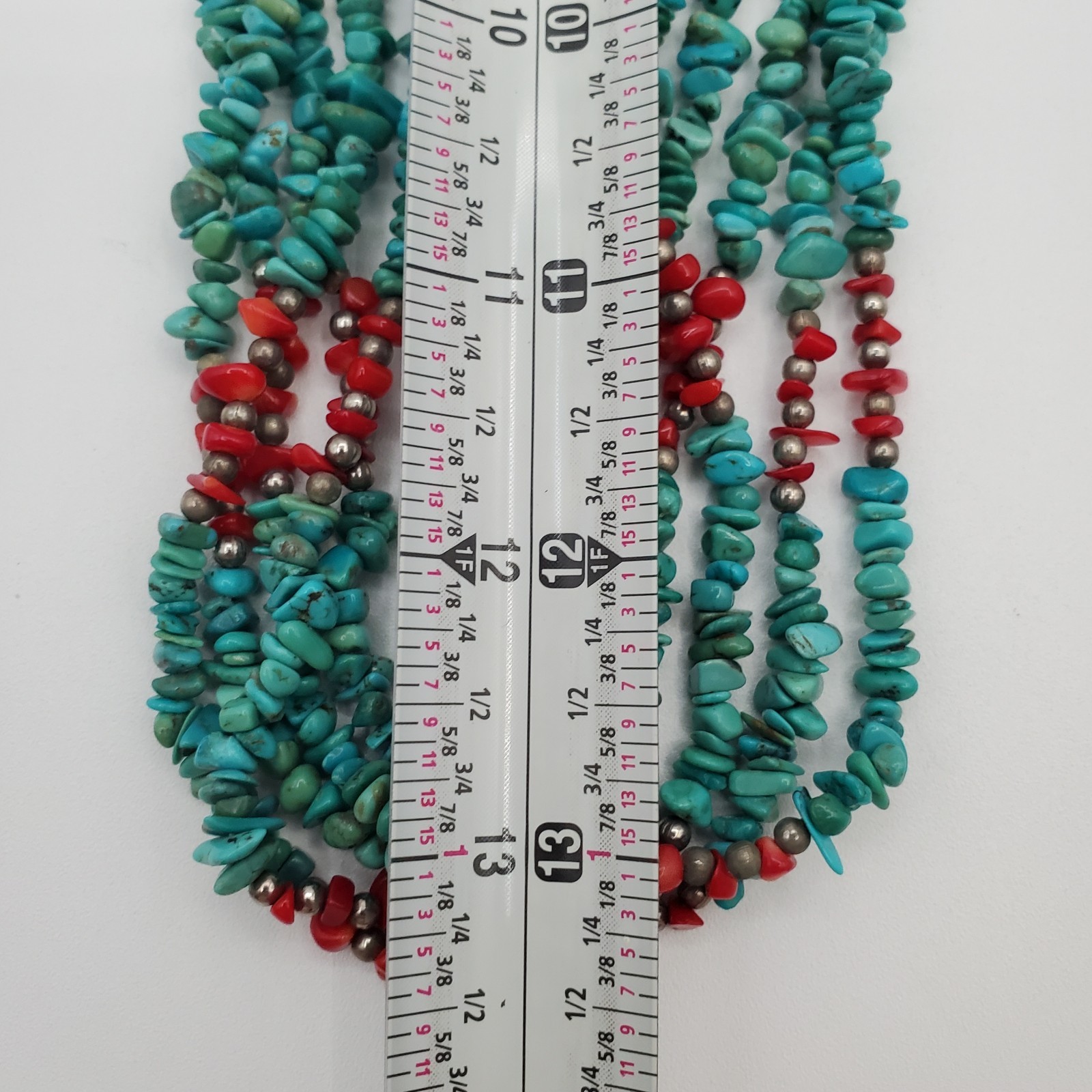 Turquoise Red Coral Necklace 28in Multi Strand Chip Bead Southwest Tribal Wrap