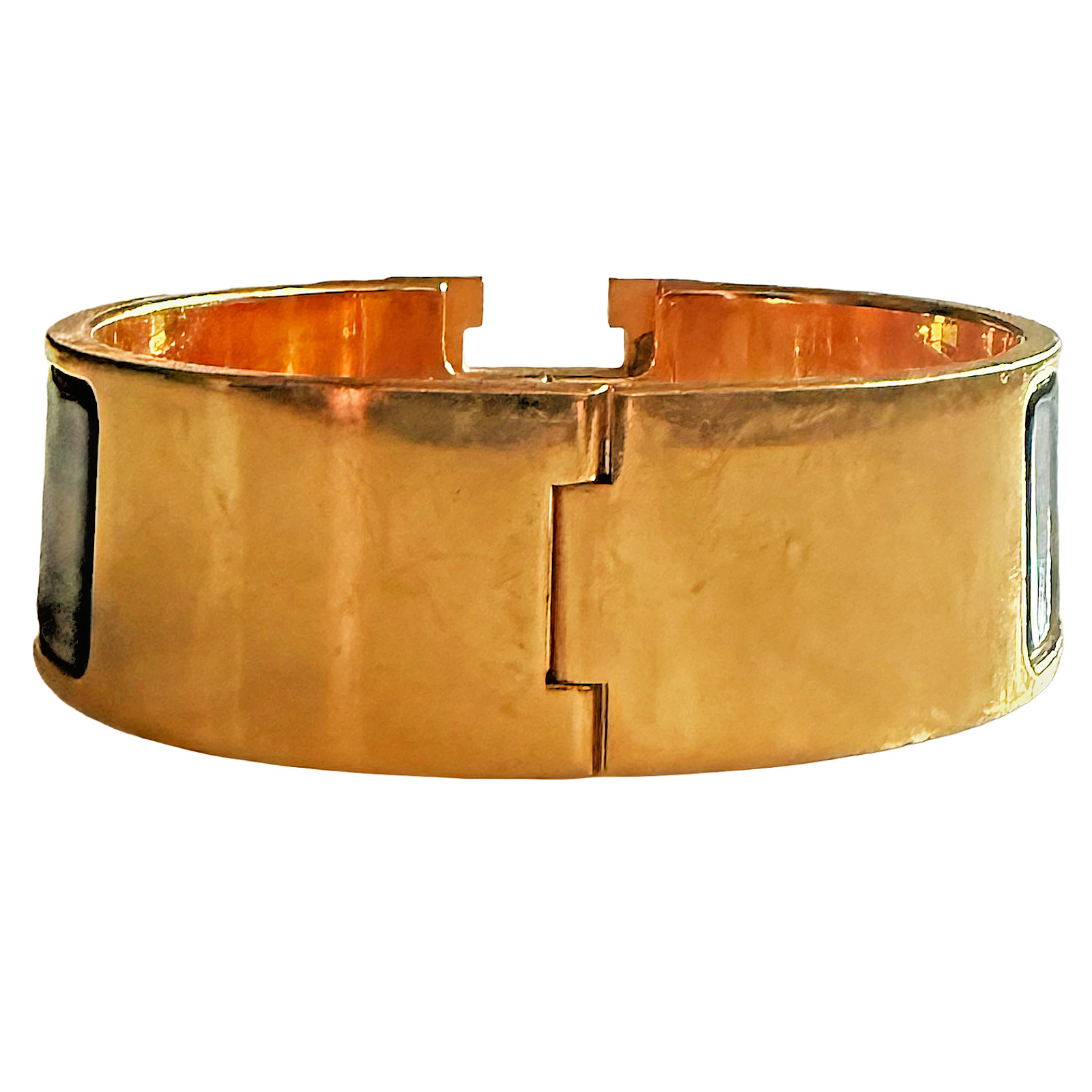 Hermes Clic Clac H Wide Bracelet-Black Enamel-Yellow Gold-Size PM-Retail: $890