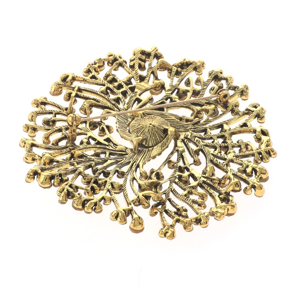 Antique Gold Tone Alloy Metal Extra Large Crystal Flower Brooch P1513-LCT
