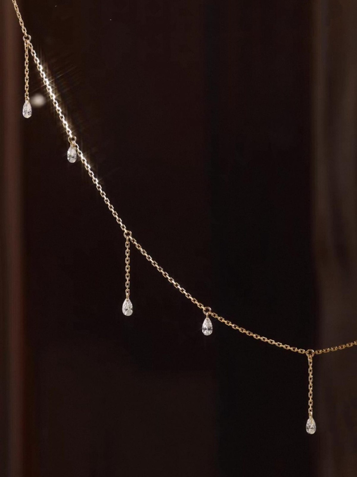 In 14k Yellow Gold Pear Natural Diamond GH/SI Station 16inch Necklace For Gift