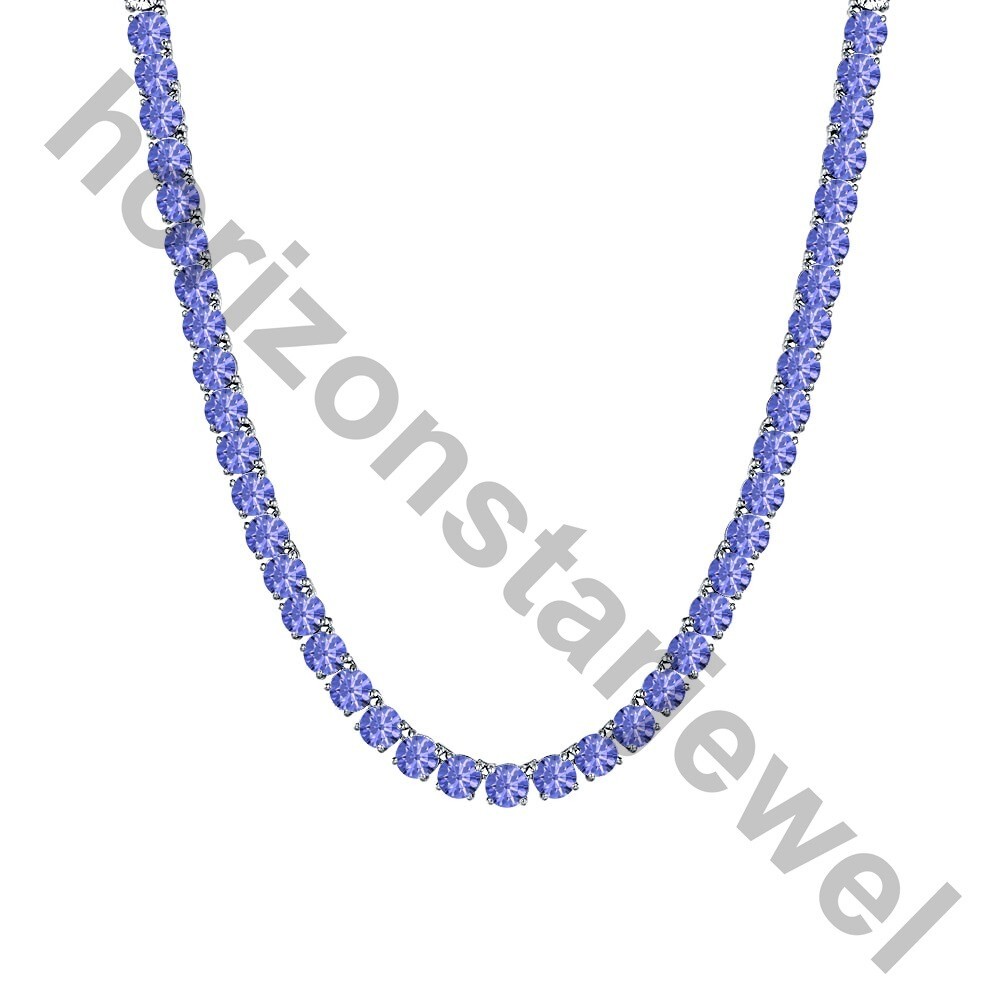 15.24Ctw Lab Created Tanzanite 14K White Gold Plated Tennis 3 MM Necklace 18″