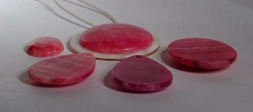 Medium Red Argentine Rhodochrosite, 40 mm Cab Necklace W/Adjustable White Cord