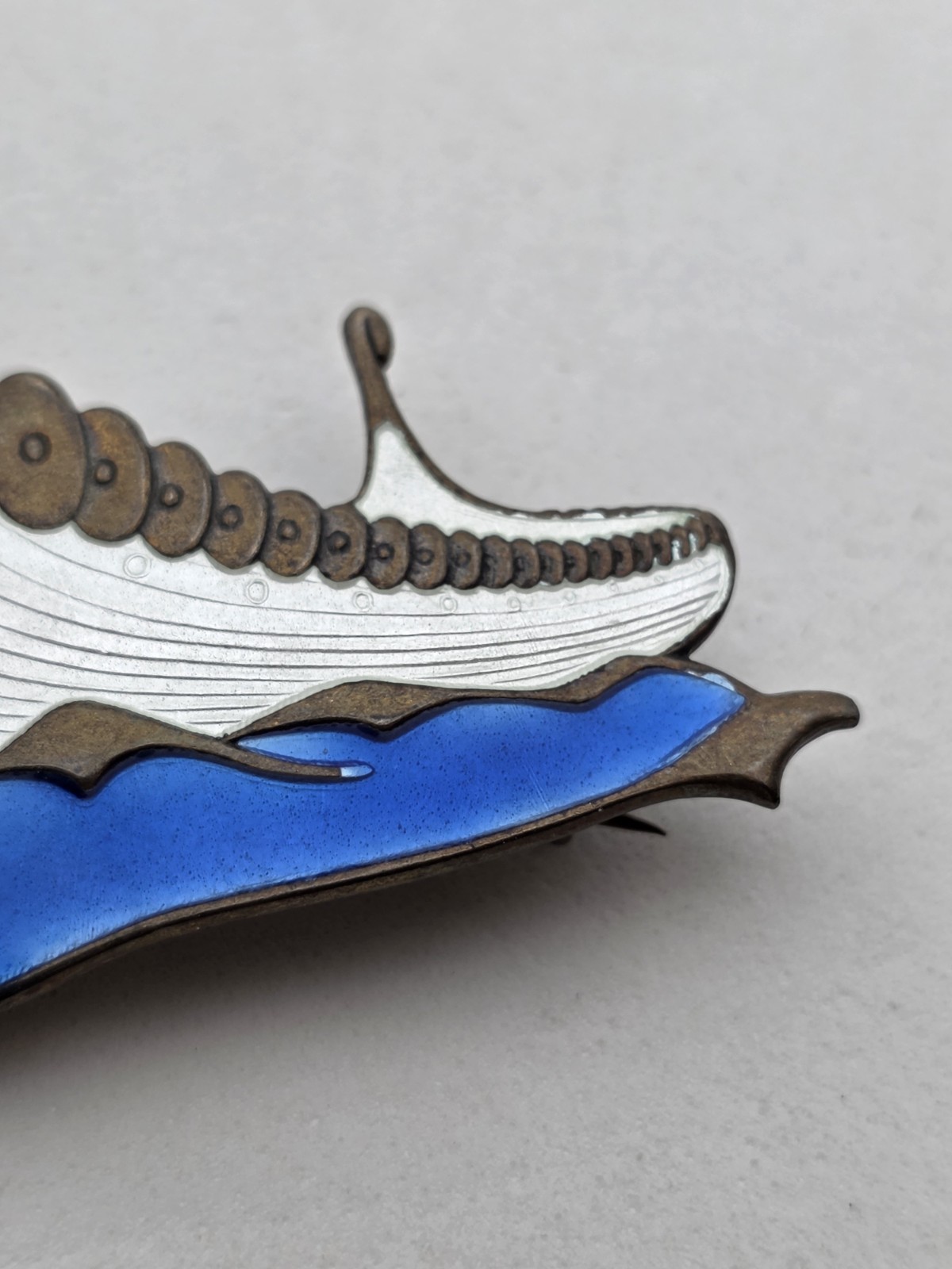 Albert Scharning Norway Sterling Guilloche Enamel Viking Ship Brooch