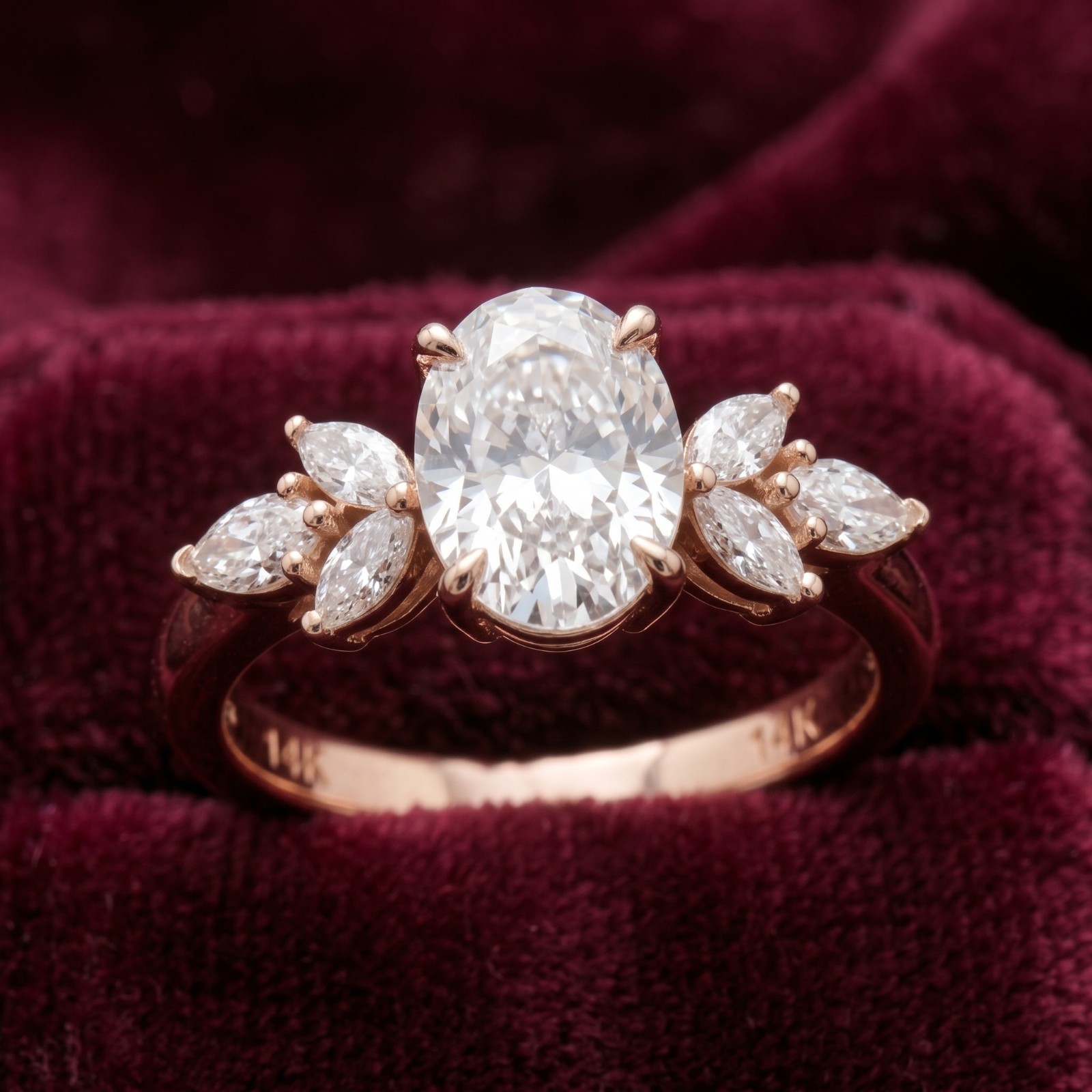 Oval Moissanite Ring Marquise Accent Engagement Ring in 925 Sterling Silver Gift
