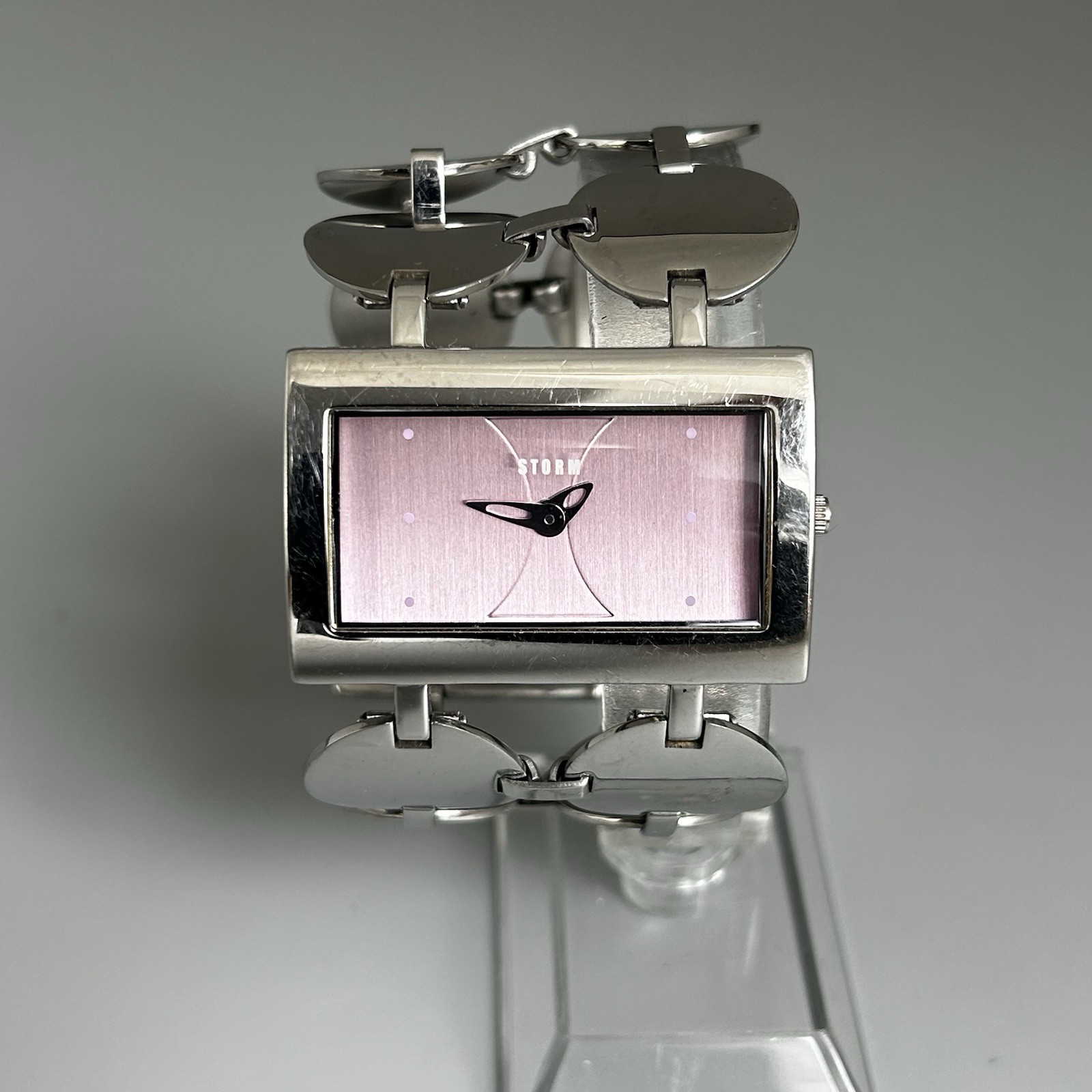 Storm Womens Watch Angel Silver S.Steel Rectangle Purple Dial Quartz New Battery