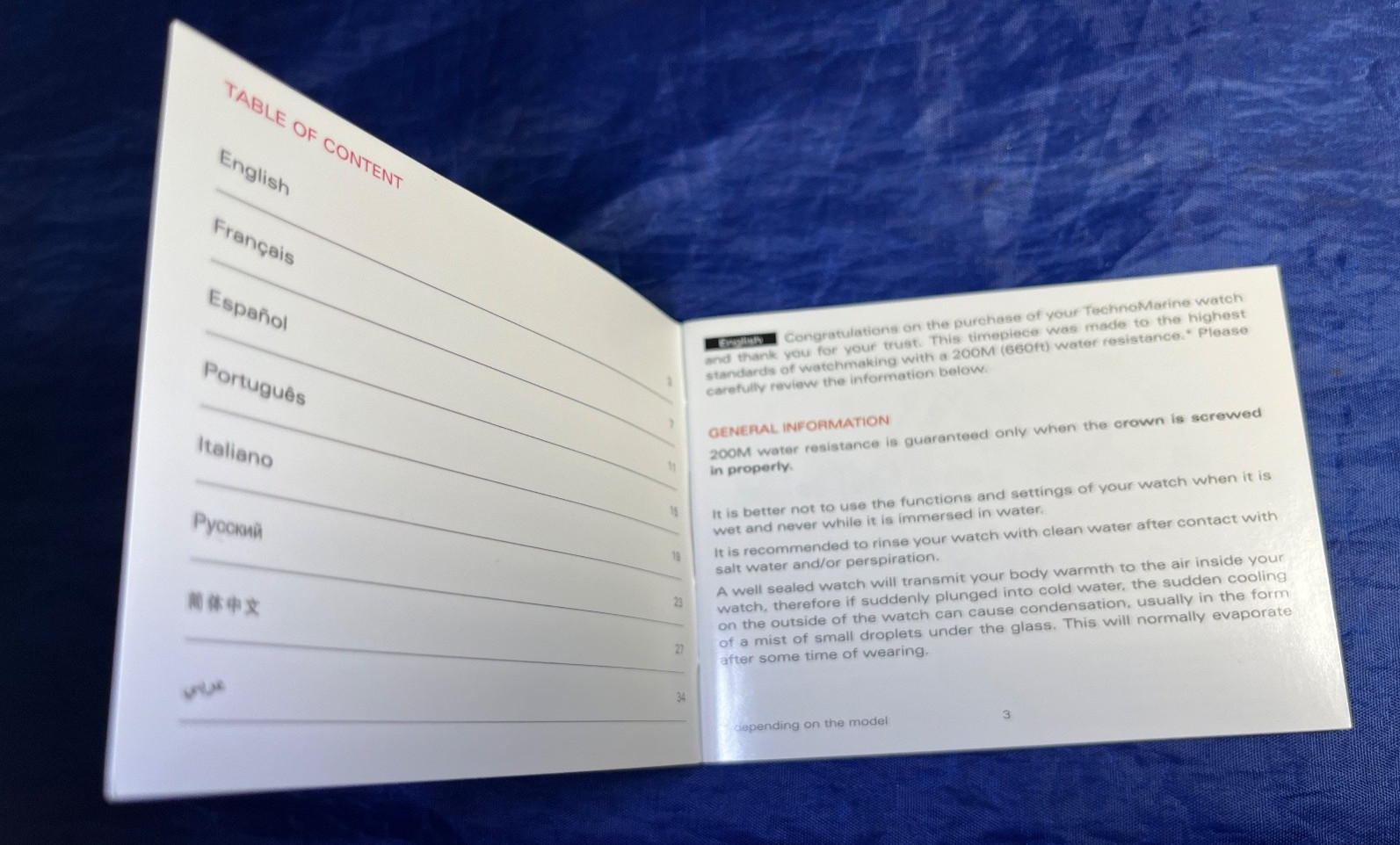 TechnoMarine Watch User Manual Instructions Booklet Quick Start for all models